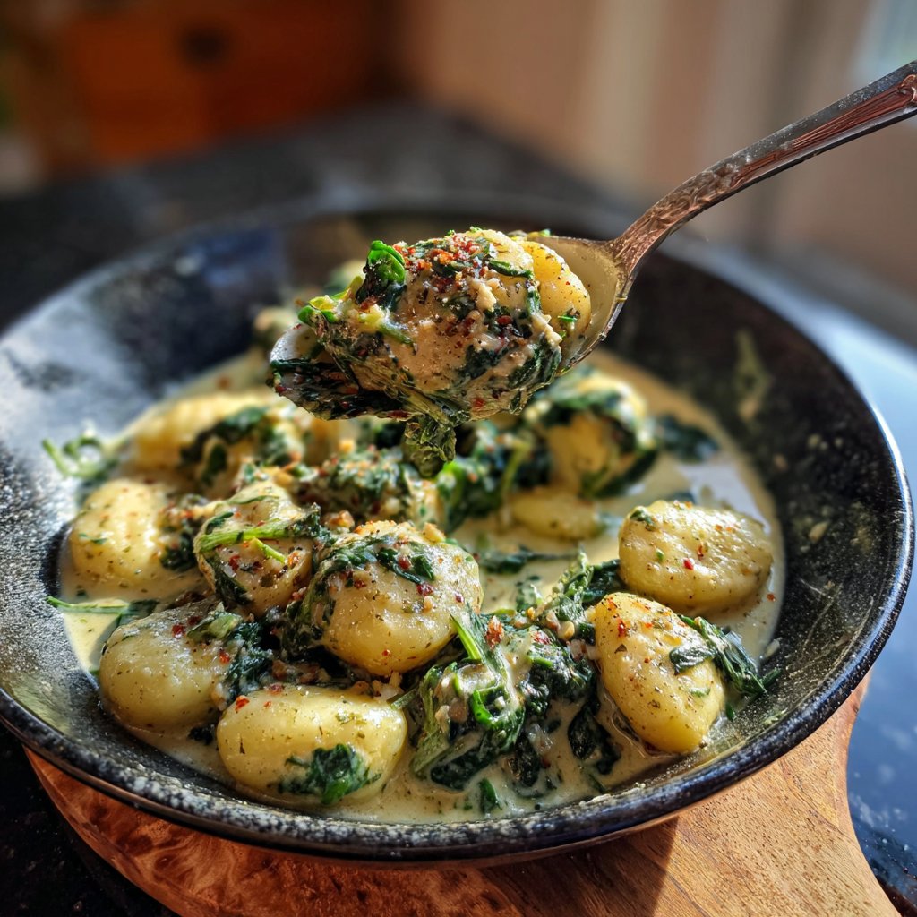One Pot Creamy Garlic and Spinach Gnocchi