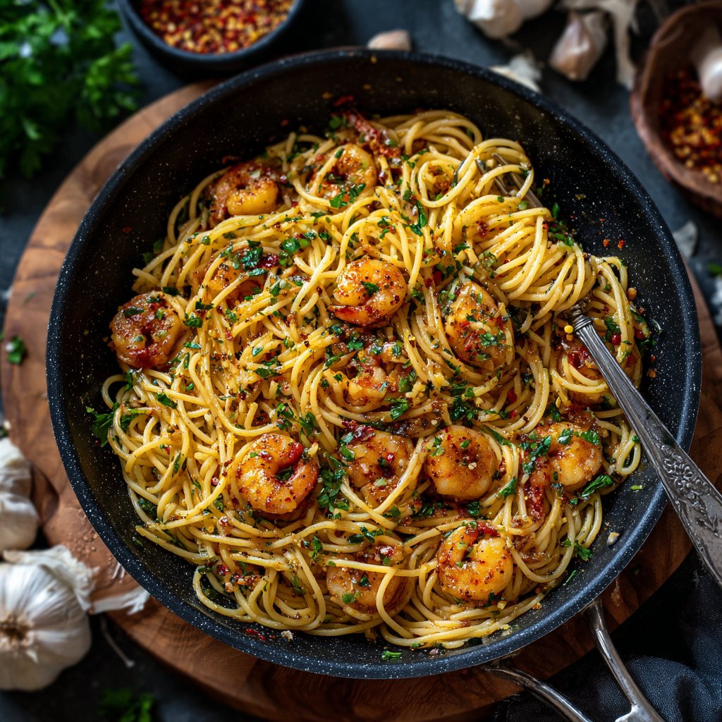 Spicy Garlic Butter Shrimp Pasta