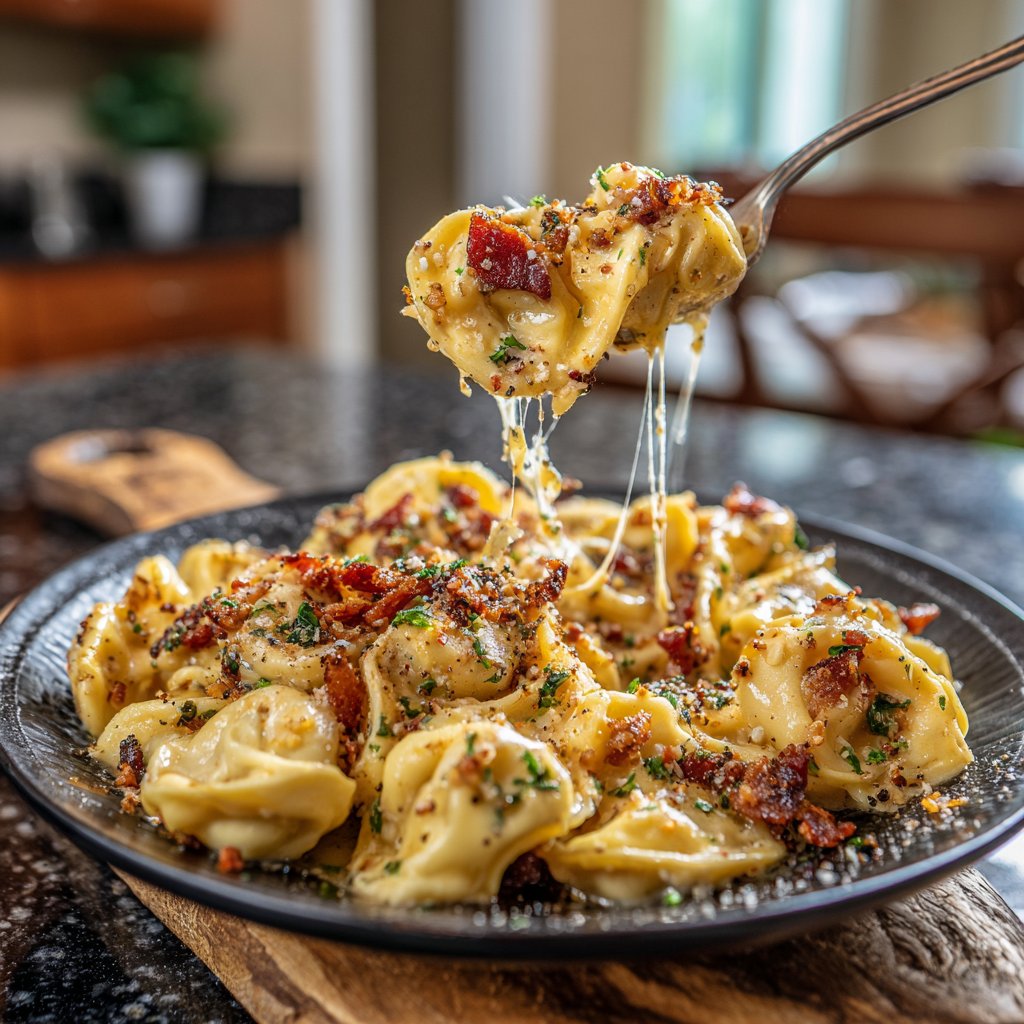 Cracked Garlic Steak Tortellini with Bacon